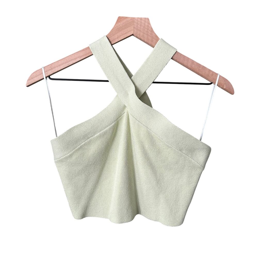 House of Harlow 1960 Criss-Cross Halter Ribbed Knit Tank Top - L